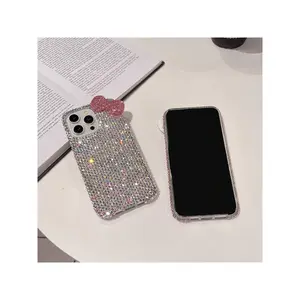 New Luxury Girl 3D Red Bow Silver Rhinestone Phone Case, Shock-Proof Compatible With Apple IPhone 16 Pro Max, 15 Pro Max, 13, 14
