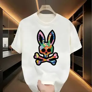 Bone graphic t-shirt, rabbit design, hip hop style, unisex, men's short sleeve crew neck street style t-shirt summer and spring, casual, clothing, rock crew neck summer graphic Top Streetwear Crewneck Menswear Tshirt Gamis
