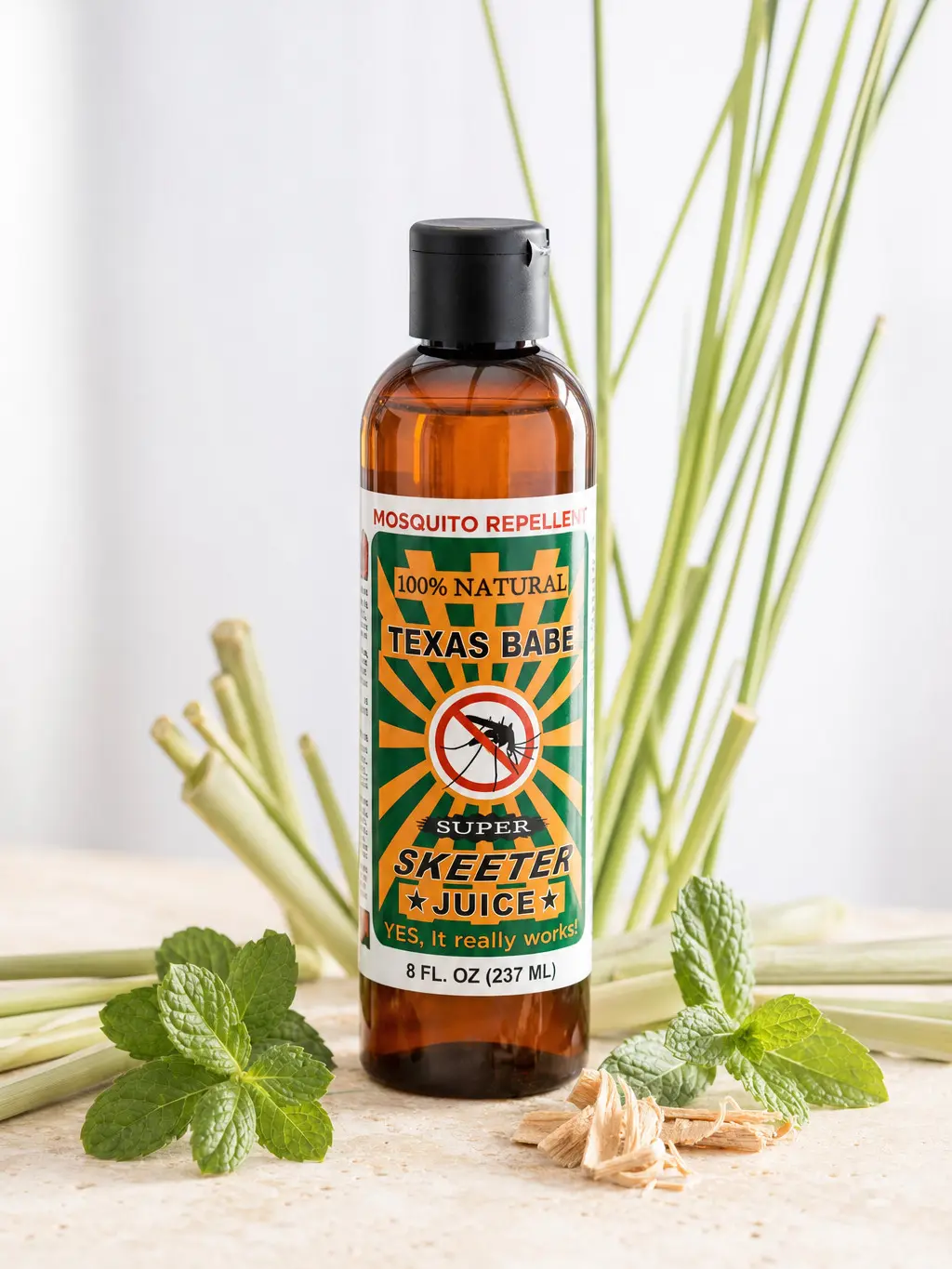 Skeeter Juice is a DEET-free mosquito repellent made with citronella, peppermint, Texas cedarwood and lemongrass essential oils in a soybean oil base. Made in Rockport, Texas, for patios, camping, fishing and outdoor adventures.