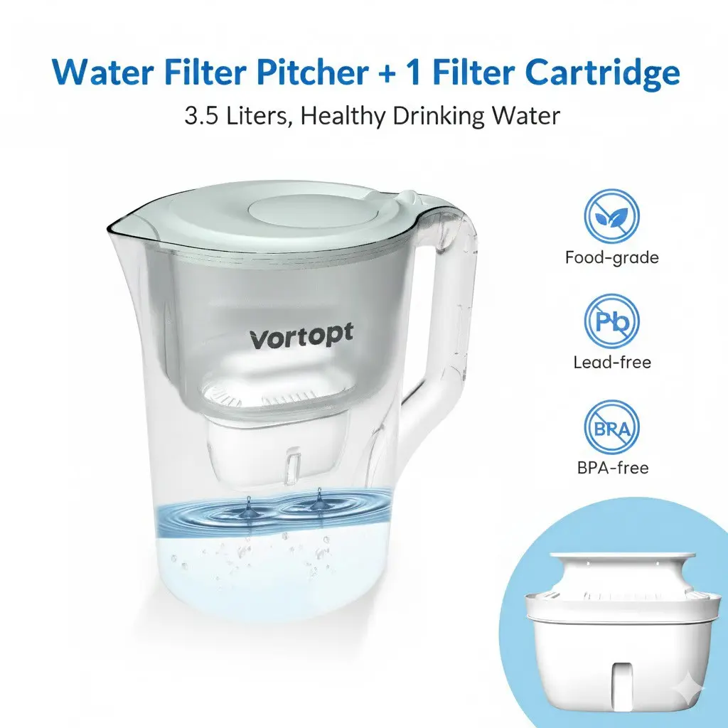 3.5L Water Filtration Pitcher, Home Water Filter, Filtered Water Pitchers, with Smart Electronic Timer, Advanced Filter Removes Chlorine, Heavy Metals & Microplastics, Fast Dispensing, BPA-Free White, Water Filter Dispenser