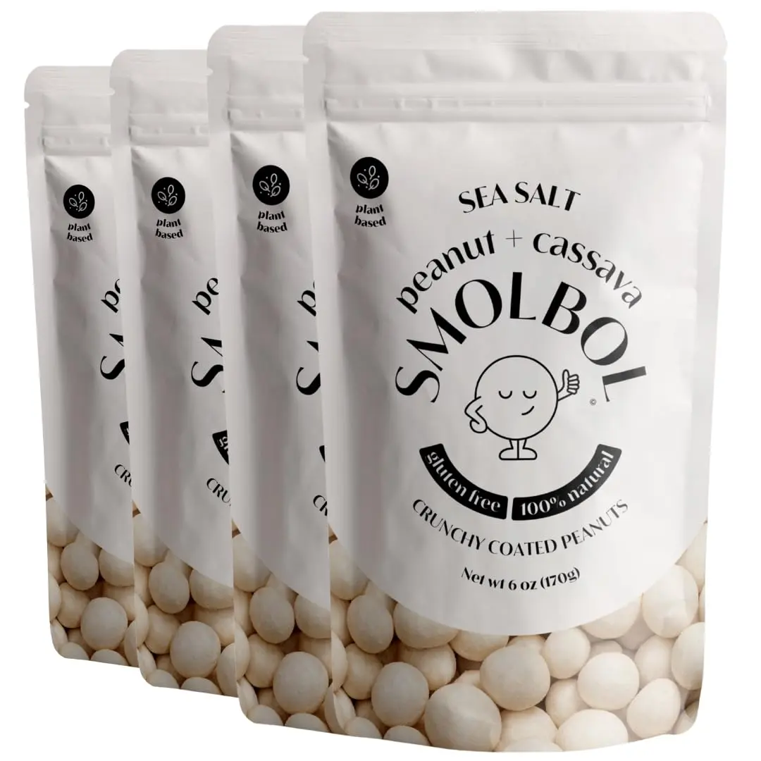 SMOLBOL Crunchy Coated Peanuts | Roasted and Lightly Salted | Gluten-Free Crust | 6oz (Pack of 4)