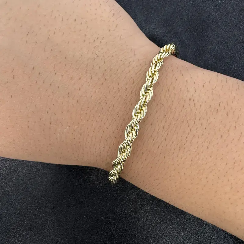 14K Gold-Plated Rope Chain Bracelet for Men & Women, 4mm/5mm/6mm/8mm, 220mm Hip Hop Streetwear Fashion Jewelry long sweater Trendy Teen Girls Bracelets Set encouragement gift shiny beautiful design accessory perfect family bohemian dainty bangle adjustabl