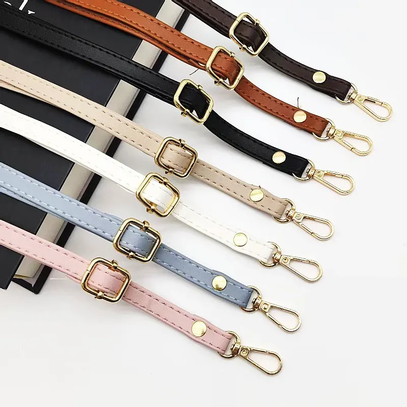 Adjustable Faux Leather Bag Strap, Viral Replacement Crossbody Shoulder Strap, Multi Color Thin PU Purse Strap With Gold Clasps, Universal Handbag Phone Lanyard Accessory For DIY Craft Small Shoulder Bags
