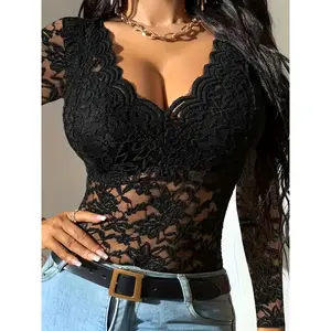 Sexy Lace Mesh Tank Top for Women - Plus Size, High Stretch, Semi-Sheer, Knit Fabric, Perfect for Layering & Nightclub Looks