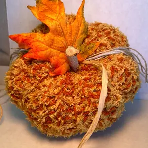 Color Burnt Pumpkin with Mustard Plush Yarn Handmade Crochet Pumpkins Fall Decor Home Decor Decorative Pumpkins