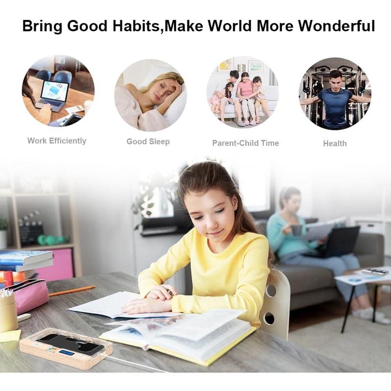 Portable Timed Phone Lock Box for  & Android, Woodgrain Design, 30-Day Auto-Timer, Mini Size, Lightweight, Focus Enhancer for Students & Adults