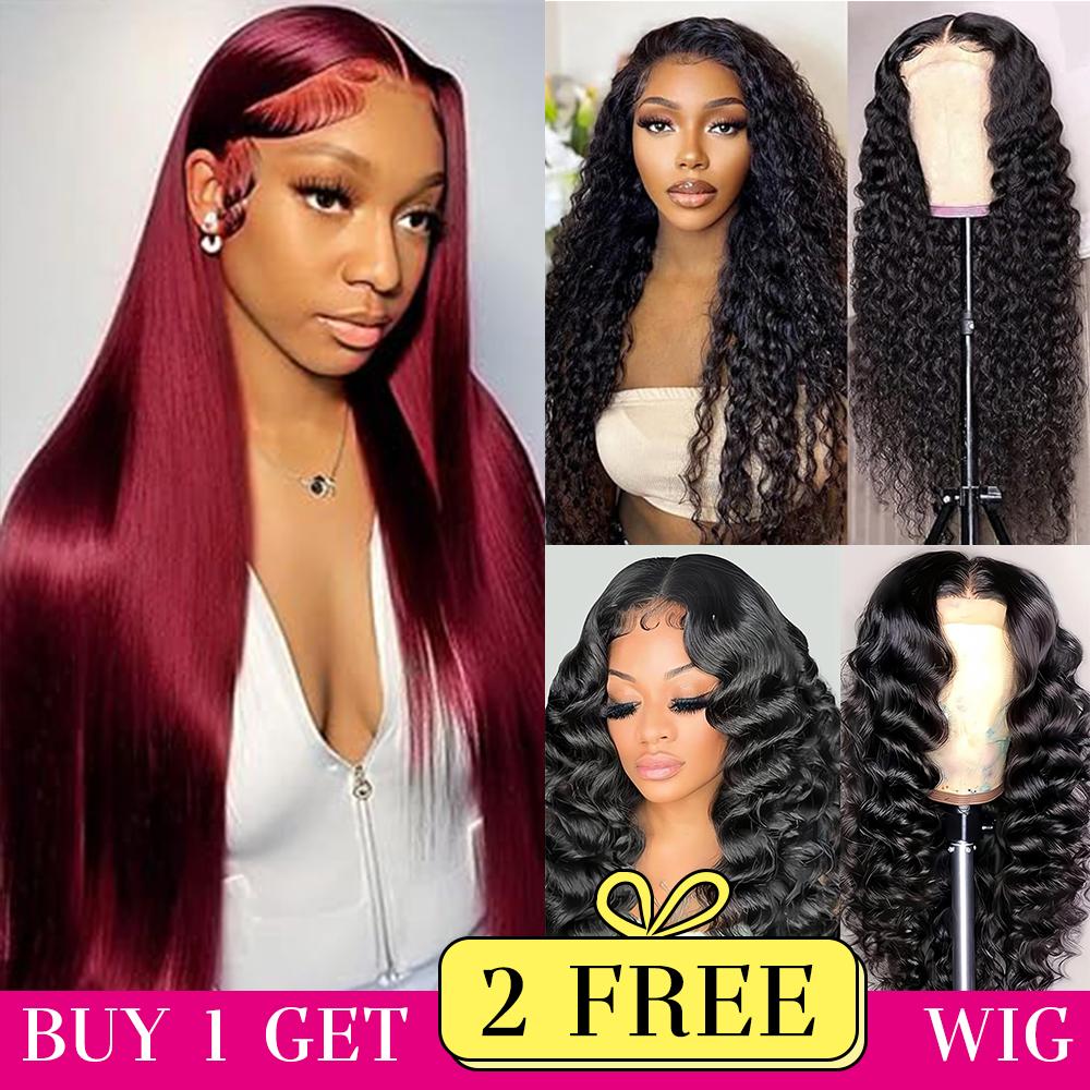 [Combo sale 24"&22"&22"] buy 1 get 3 wig' 13x4 Curly Wave Hair Lace Front Wigs Human Hair Hair Pre Plucked HD Transparent Lace Frontal Human Hair Wigs 180% Density