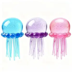 Stress Relief Squishy Toy, Cute Jellyfish Shaped Soft Gel Filled Squeeze Ball, Stretchy Elastic Glitter Fidget Toy, Calming Anxiety Reducing Hand Toy, Portable Relaxing Gift for Kids & Adults All Ages