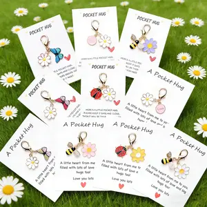 Pocket Hug Keychain Gift Set 10PCS – Inspirational Encouragement Cards with Cute Daisy, Bee, Butterfly & Ladybug Charms, Emotional Support Gift for Friends Kids
