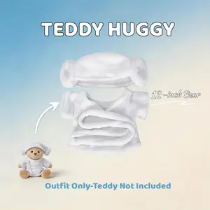 TEDDY HUGGY Cute Teddy Bear Series - White Bathrobe Set Paired with a Cute Teddy Bear - 12 Inches Tall - Soft Plush Toy with Movable Joints - The Perfect Gift for Any Age.