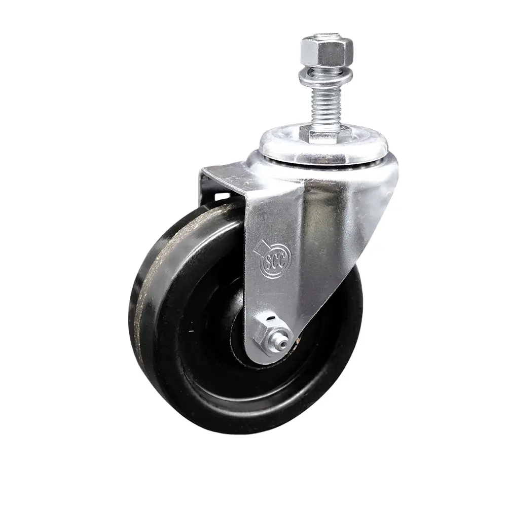 Service Caster SCC-SSTS20S414-PHS-121315 Stainless Steel Phenolic Swivel Threaded Stem Caster for Commercial Carts, 0.5 in. Stem, 4 x 1.25 in. Black Wheel, Ball Bearing Design, 300 lbs Capacity