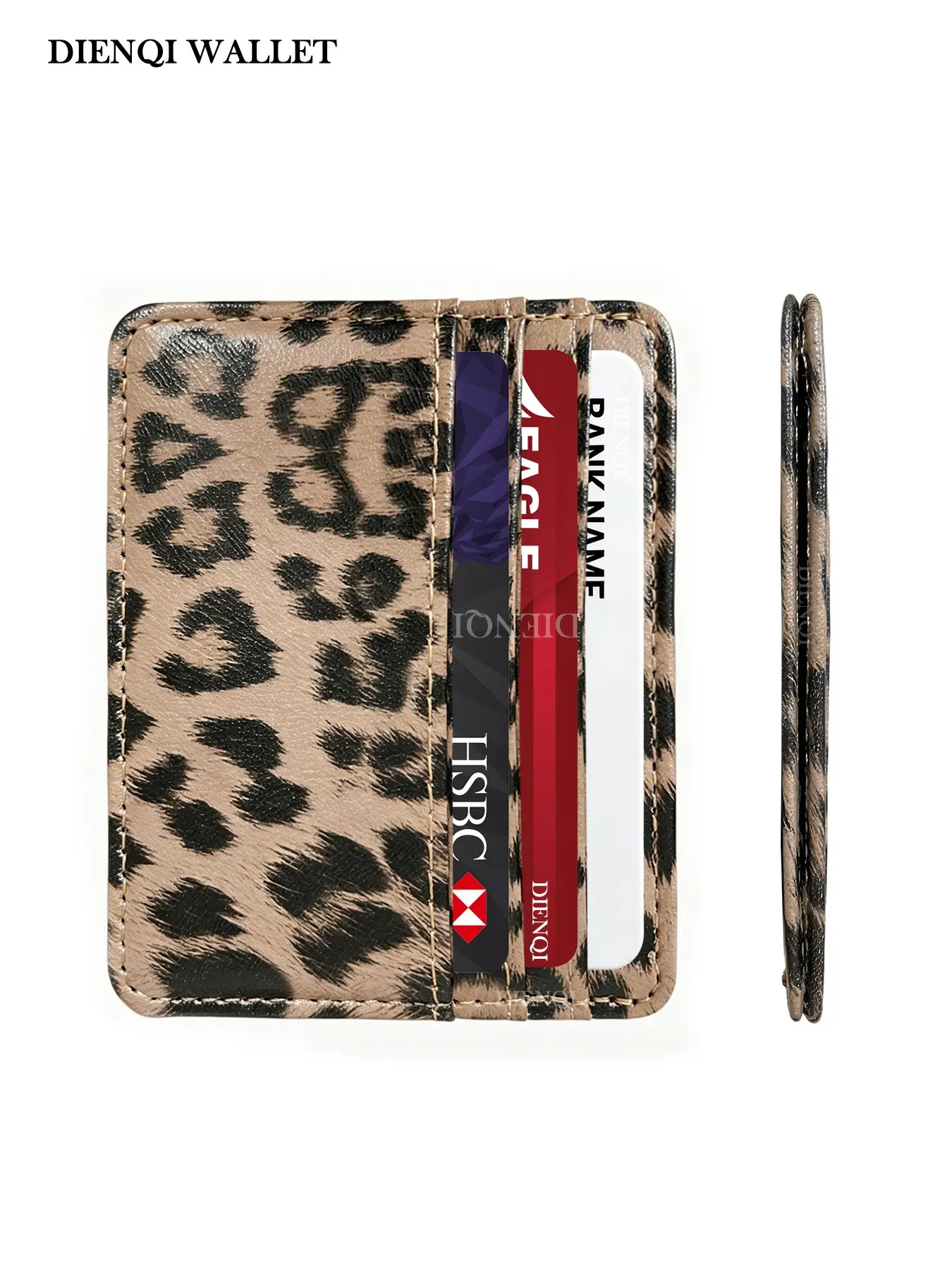 Women's Leopard Print Credit Card Holder Wallet, Slim Thin Minimalist Design, Ladies' Cardholder Case, Money Bag for Daily Use, Leopard Pattern Wallet