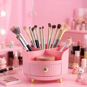 Rotating Makeup Organizer Box, Desktop Cosmetic Storage Tube, Desk Vanity Shelf, Eyeshadow Brush Holder, Lipstick Case, Pen Holder, Multifunctional Storage Bin, Cosmetics Organizer Storage