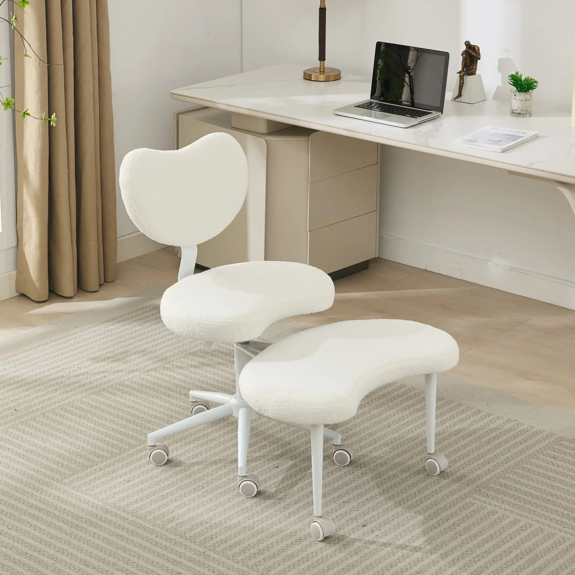 Ivory Cross-Legged Desk Chair with Wheels – Meditation & ADHD Chair, Adjustable Seat & Lumbar Support, Flexible for Fidgety Sitters