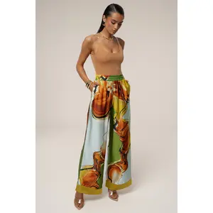Green Tropical Print Jet Set Wide Leg Pants