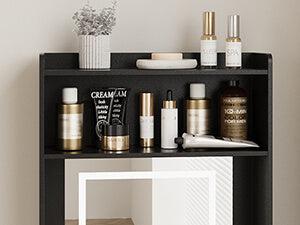 Small Vanity Desk Set with 3 Adjustable Lighted Mirror and Storage Chair IF018,  MDF panels