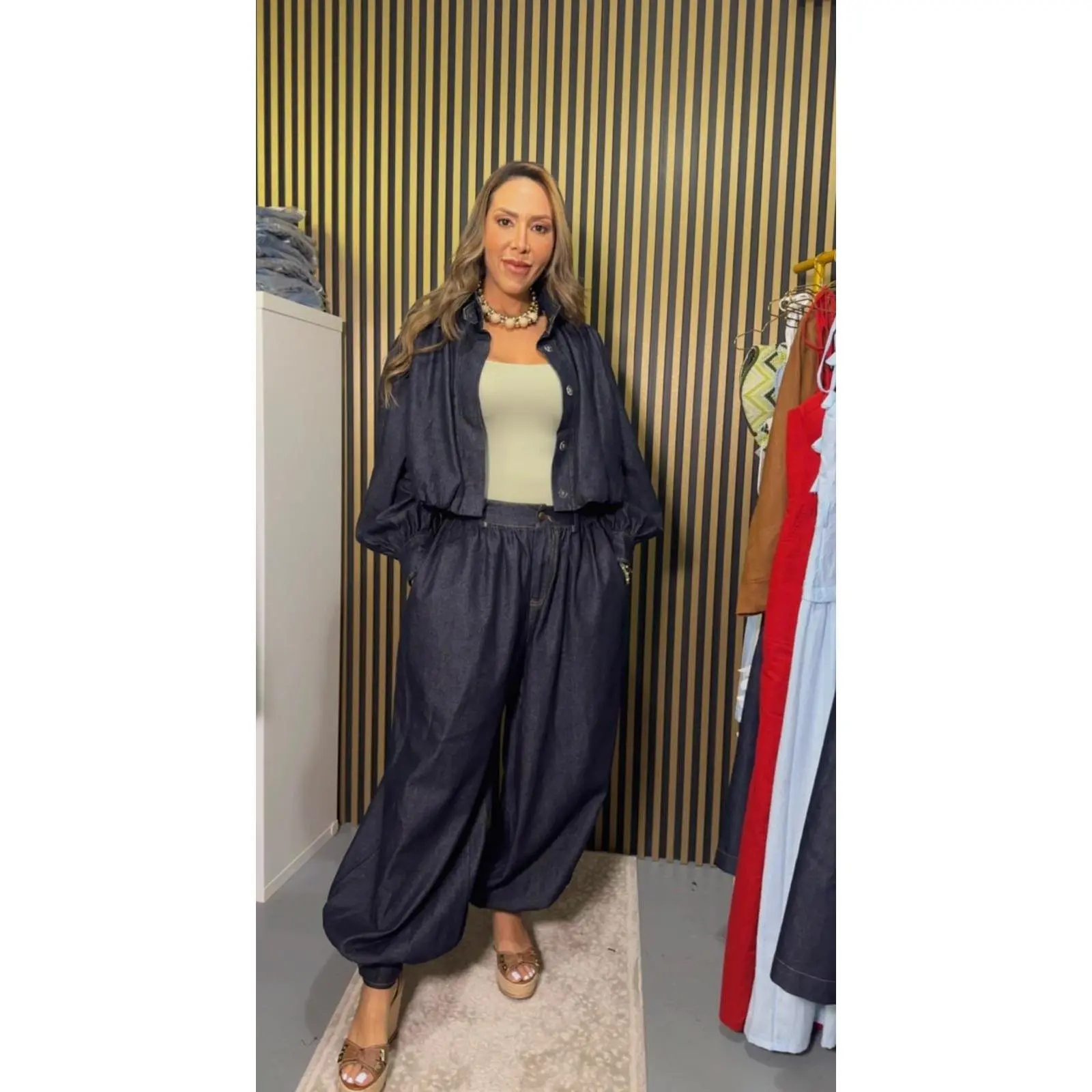 Dark Denim Aladdin Pant Two-Piece Set