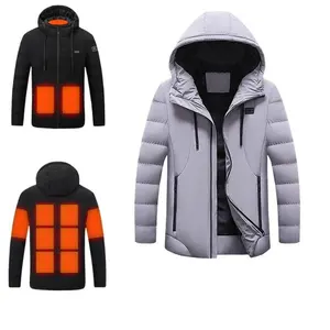 Winter Men's Hooded Smart USB Charging Constant Temperature Heating Polyester Cotton Jacket for Cold Weather
