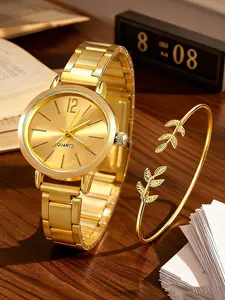 2PCS Women's Elegant Casual Watch Set,Luxury Romantic Bracelet Jewelry Set with Comfortable Palace-Style Alloy Strap Quartz Watch,Round Dial — Perfect for Valentine's Day, Birthday Parties, Easter, Weddings, or Casual Outfits. The Best Choice for Gifting.
