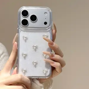 INS Fashion Pearl Bow Epoxy Phone Case for iPhone 11 12 13 14 15 16 17 Pro Max Plus Air Luxury Elegant Cover for Women