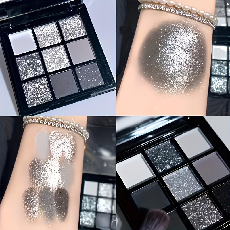 9Color Cool Toned Smoky Eye Shadow With Brush Shimmer Matte Silver Grey Long Lasting Stage Makeup Waterproof  Highlight Palette Sweatproof Buildable Cosmetic