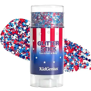 4th of July Glitter Highlighter Stick, Red-White-Blue Sparkle Makeup for Holiday Party Events