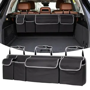 Car Seat Backrest Storage Bag - A multifunctional rear trunk hanging bag suitable for SUVs and cars. Car storage bag with black and white stitching, the perfect gift for car owners, 600D Oxford cloth car rear seat storage