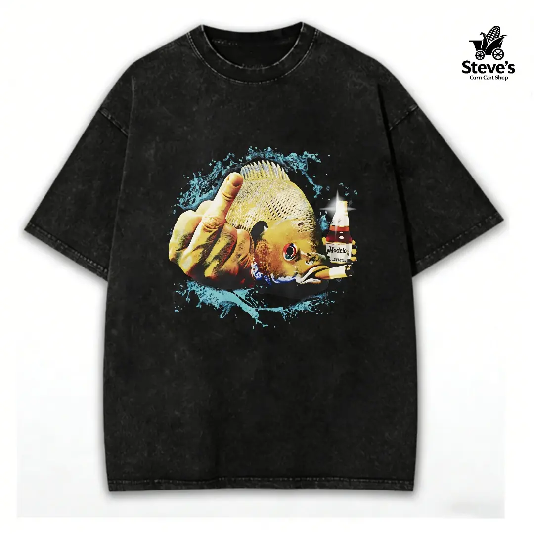 Men's Funny Fishing T-Shirt with Bluegill Middle Finger Graphic, Casual Short Sleeve Menswear Top in Soft Cotton Fabric, Christmas Gift Animal Tee Streetwear