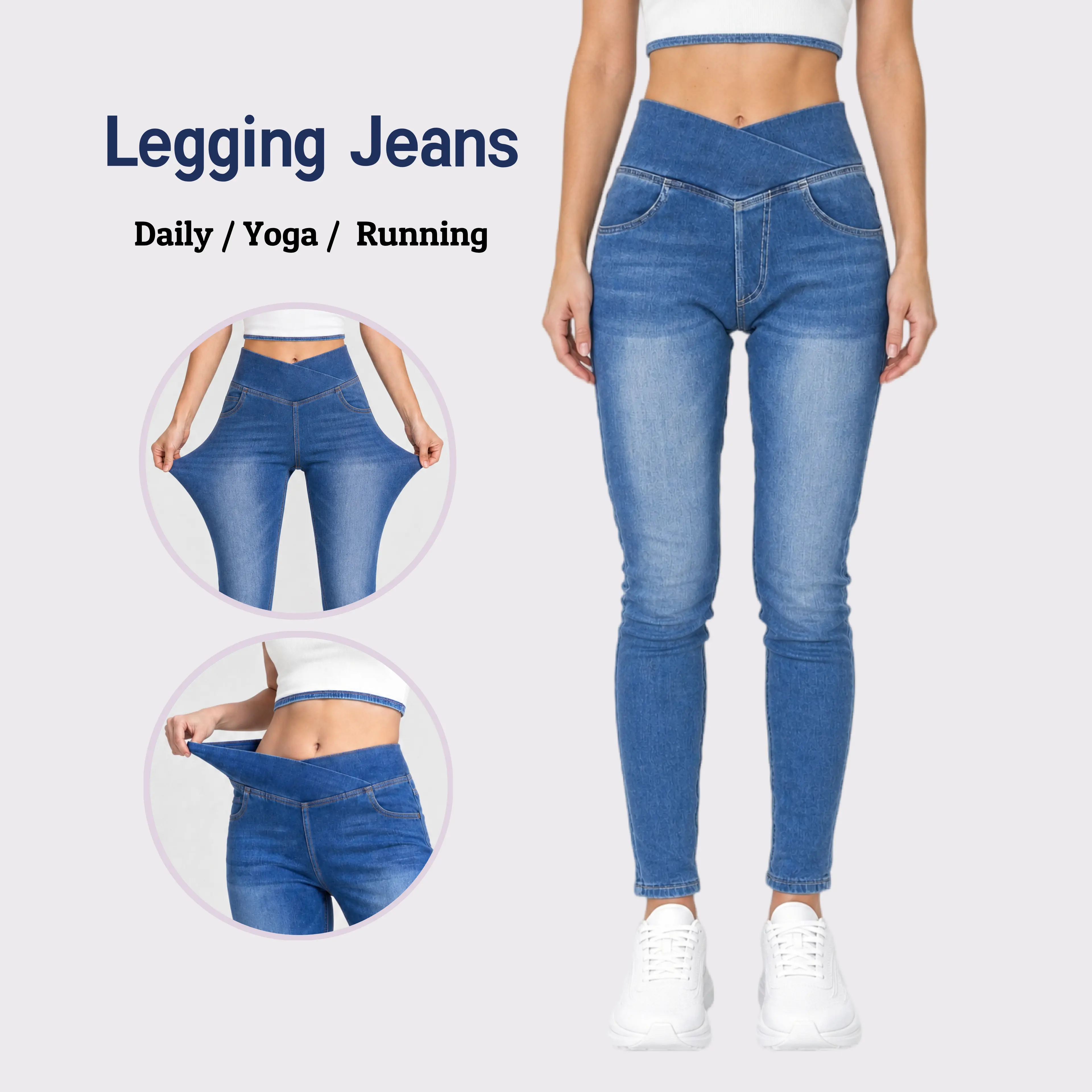 HeeiYoga Women's High-Waisted Denim Stretchy Jeggings with Pocket, Tummy Control Slim Basic Lady Athleisure Wear for Yoga, Pilates, Sporty Chic Casual Maternity Sports Bottoms, Skinny, Workout Gear, Bottom, Womens Fitness, Elastane