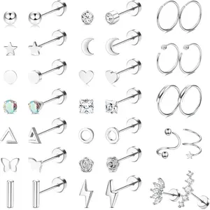 FASACCO Unisex 18G Surgical Steel Flatback Earrings with Cubic Zirconia - Earring for Women, Ideal for Helix, Tragus Cartilage Piercings, Summer Fashion Jewelry