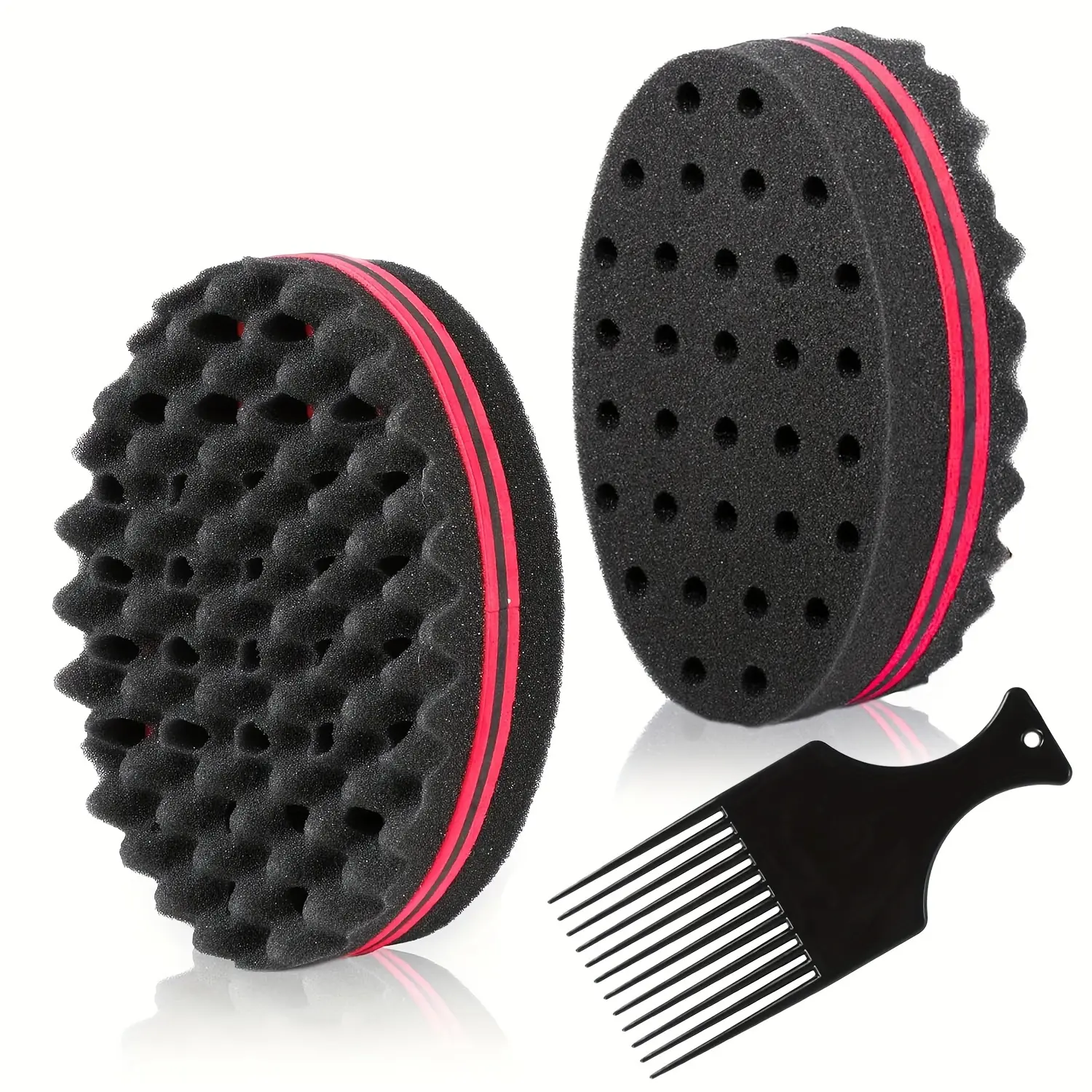 2pcs, sponge styling brush + hair pick comb set, black short hair styling set.