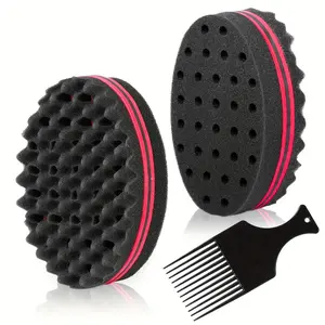 2pcs, sponge styling brush + hair pick comb set, black short hair styling set.
