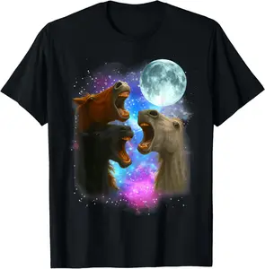 100% Cotton 3 Horses Howling at The Moon Funny Horse Lover Equestrian T-Shirt