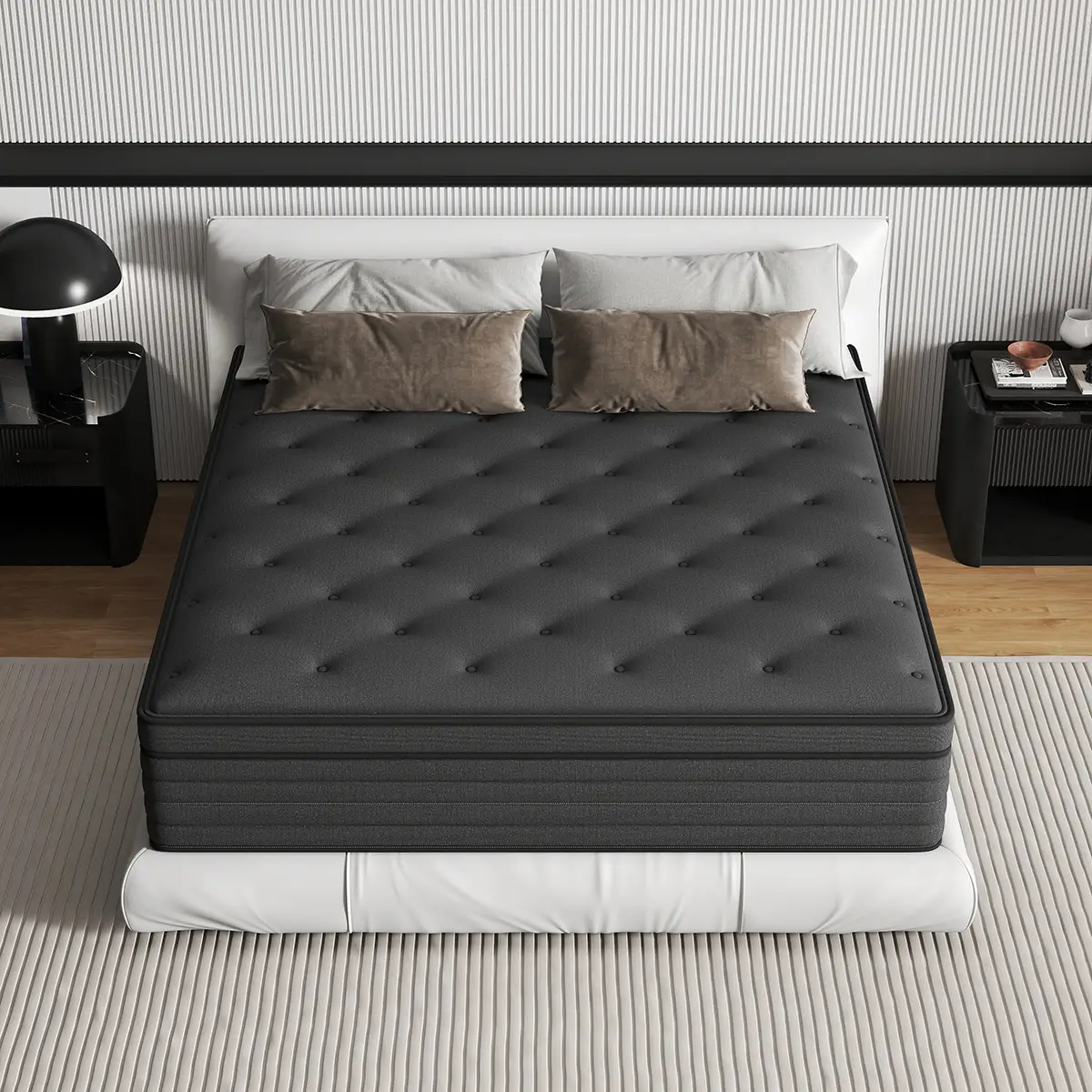 KORLOVY 12" 14" Black Mattress Twin Full Queen King Size Memory Foam Hybrid Pocket Spring Medium Firm Durable Boxed Mattresses Luxurious Sleep