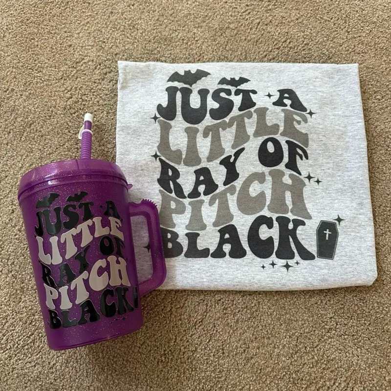 Gildan Just a little ray of pitch black sublimation Tee with 32oz Mega Mug - Fun Graphic Design for Fans of the Genre - Cup, Drinkware