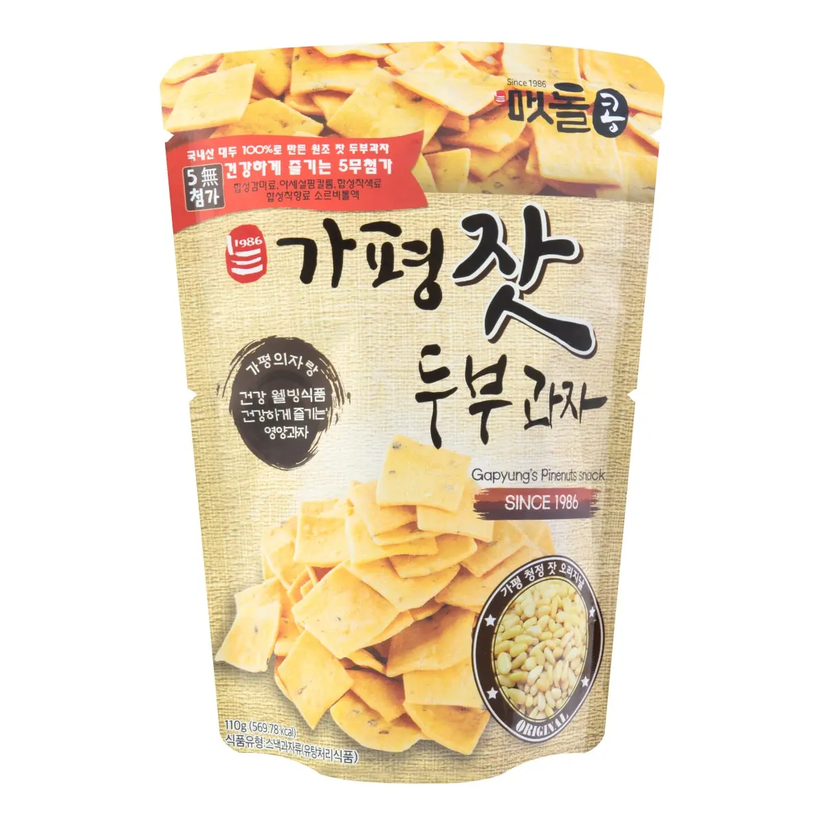 JAYONE Handmade Korean Pine Nut Tofu Snacks, Crispy Savory Biscuits 110g - Authentic Korean Snack Food
