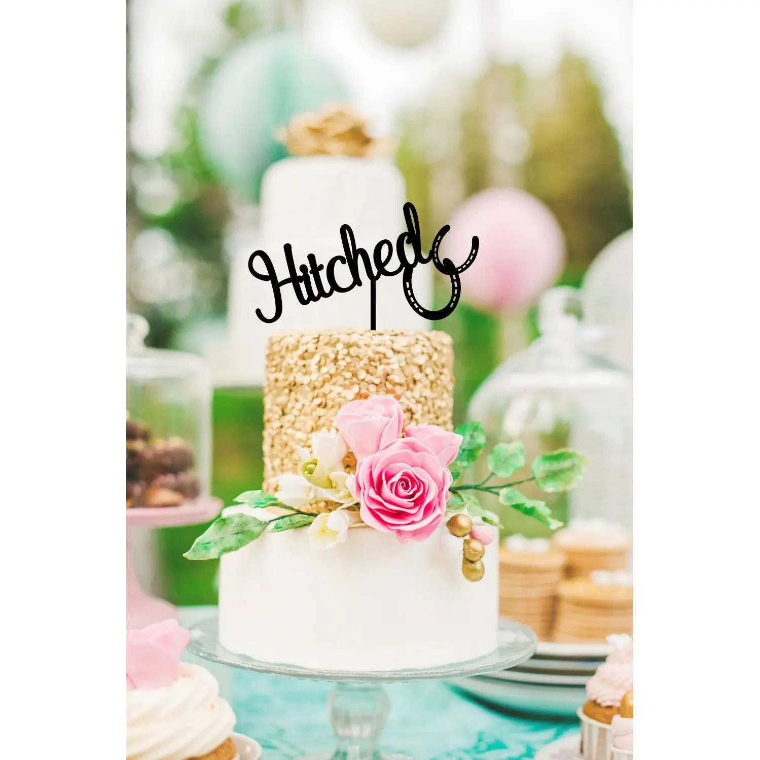 Hitched Horseshoe Country Wedding Cake Topper