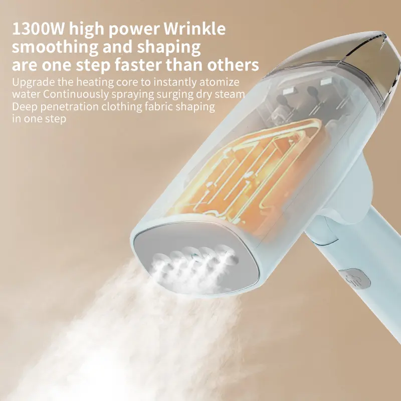 1300W 220V Handheld Clothes Steamer, Compact Foldable Mini Garment Steamer, Fast Heat-Up & Powerful Steam, 5-Hole Steam Outlet, Portable Hanging Iron for Home & Travel