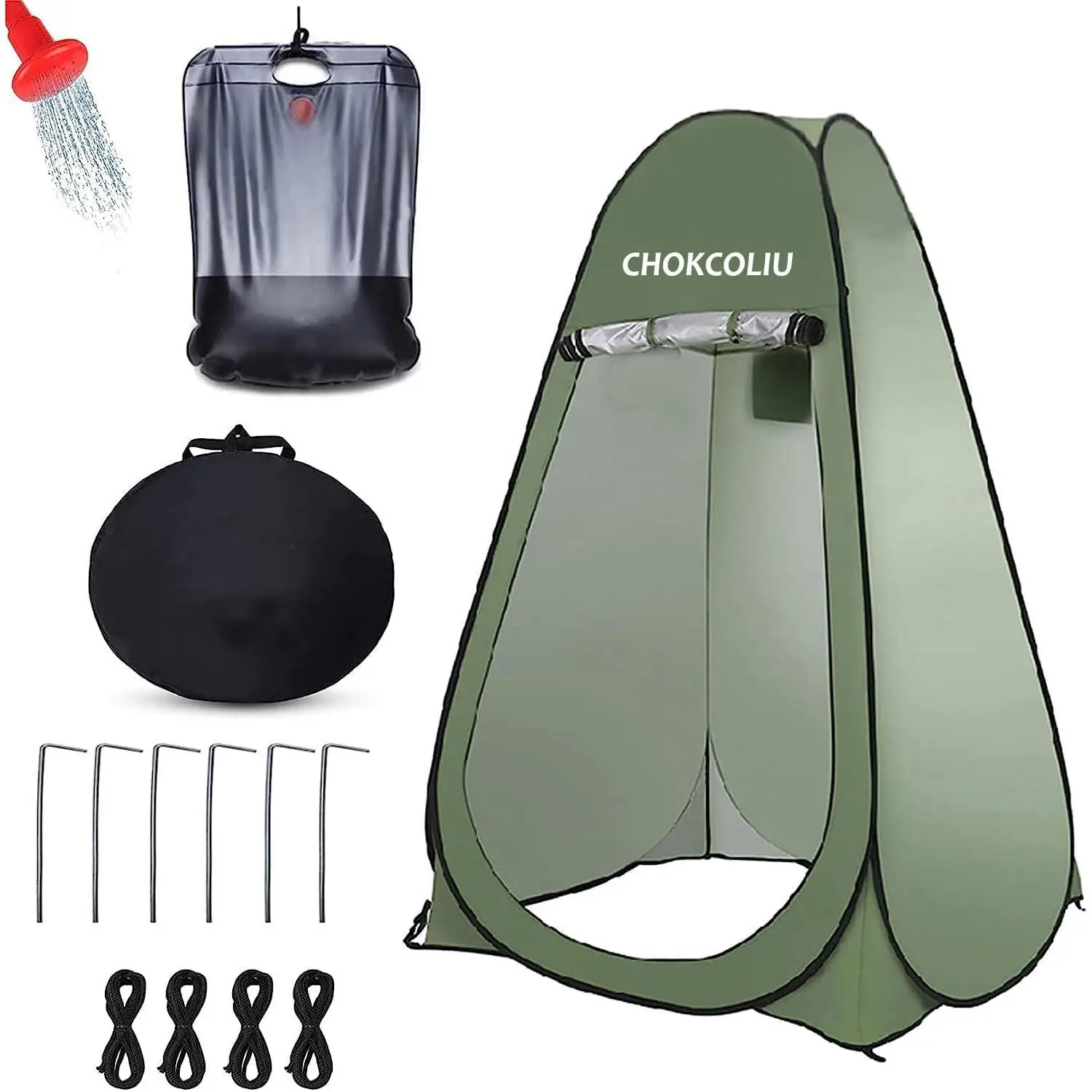Foldable Pop-up Camping Shower Tent & 20L Synthetic Nylon-Coated UV-Blocking Solar Shower Bag Combo, Durable Lightweight Compact Shelter, Heated Water Reservoir, Manufacturer Warranty (Green, 120x120x190cm), Warm