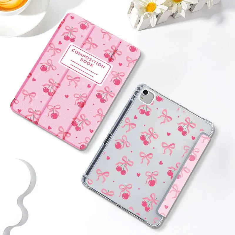 Cute Cherry Pattern Tablet Case with Pen Slot, 1 Count Foldable Tablet Protective Cover, Anti-drop and Anti-scratch Tablet Case for iPad, Tablet Casing, Tablet Covers