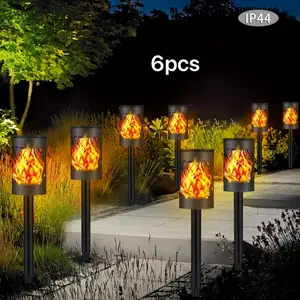 6-Pack Solar Hollow LED Flame Ground Lights, Flickering Flame Landscape Lamps, Outdoor Camping Decor Flashlights, Garden Torch Lights Perfect for Garden, Lawn, Pathway, Gatherings, Camping and Festival Decoration