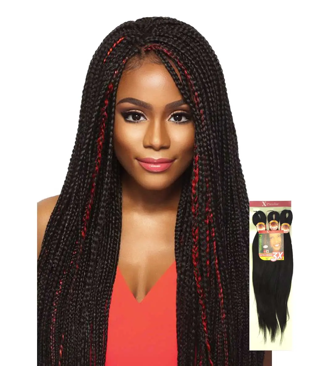 Outre X-Pression Synthetic Braided Hair, 52” Pre-Stretched Ultra Braid, 3x Pack, Styling, Braided Design