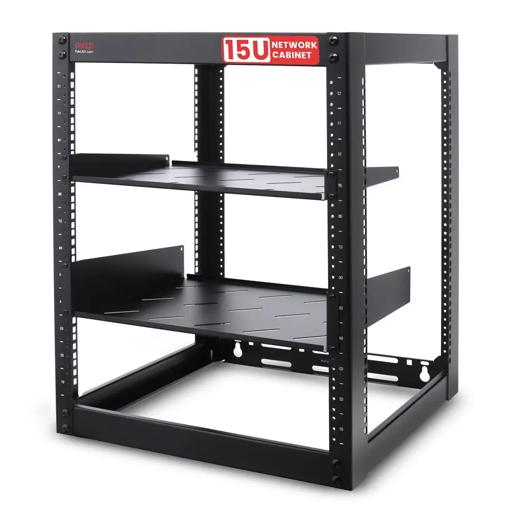 15U Rectangle Server Rack Cabinet with Wheels for Mobility, Heavy Duty Steel Frame, 440lbs Capacity, 2-Layer 2 (1U+2U) Vented Shelves, 20.42 Inches, for Servers Routers Switches AV Equipment - Home Use