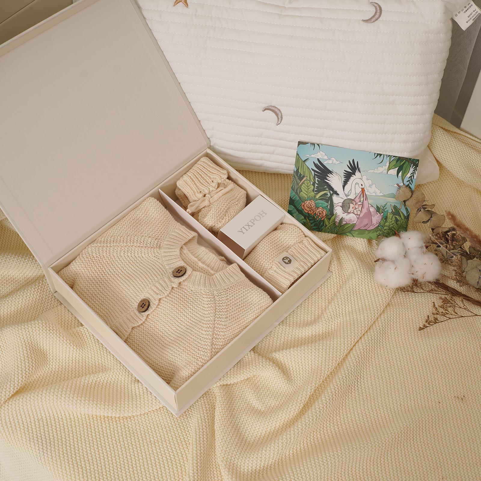 Organic Cotton Baby Sweater Knit Romper Hat Booties 3 Piece Newborn Infant Set LongSleeve Cute Outfit Boy Girls Clothe