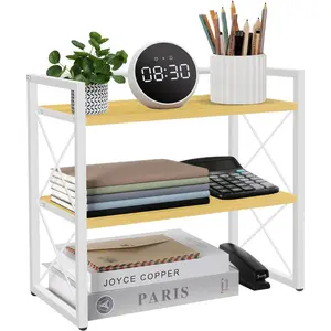 Desktop Shelf Organizer, 2 Tier Office Shelves,  Desk Organizer Storage Rack and Freestanding Display Shelf for Office, Dormitory, Home (White )