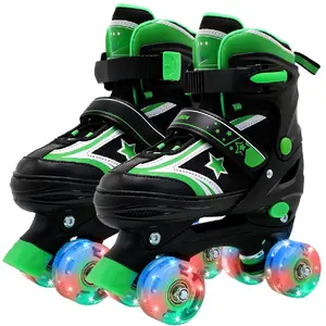 Roller Skates For  4 Size Adjustable Rollerskates With Light Up Wheels Ages 5-8 8-12