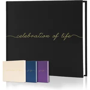 Celebration of Life Funeral Guest Book - Twill Guestbook with Memory Table Sign - Hardcover Guest Sign in Book for Funeral Service - 320 Entries, 9"x7.5", Black