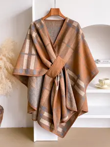 Women's Fashion Elegant Plaid Cape, Stylish Print Fringe Shawl, Soft Fabric, Fitted Style, Warm Comfortable Holiday Gift, Checkered Scarf