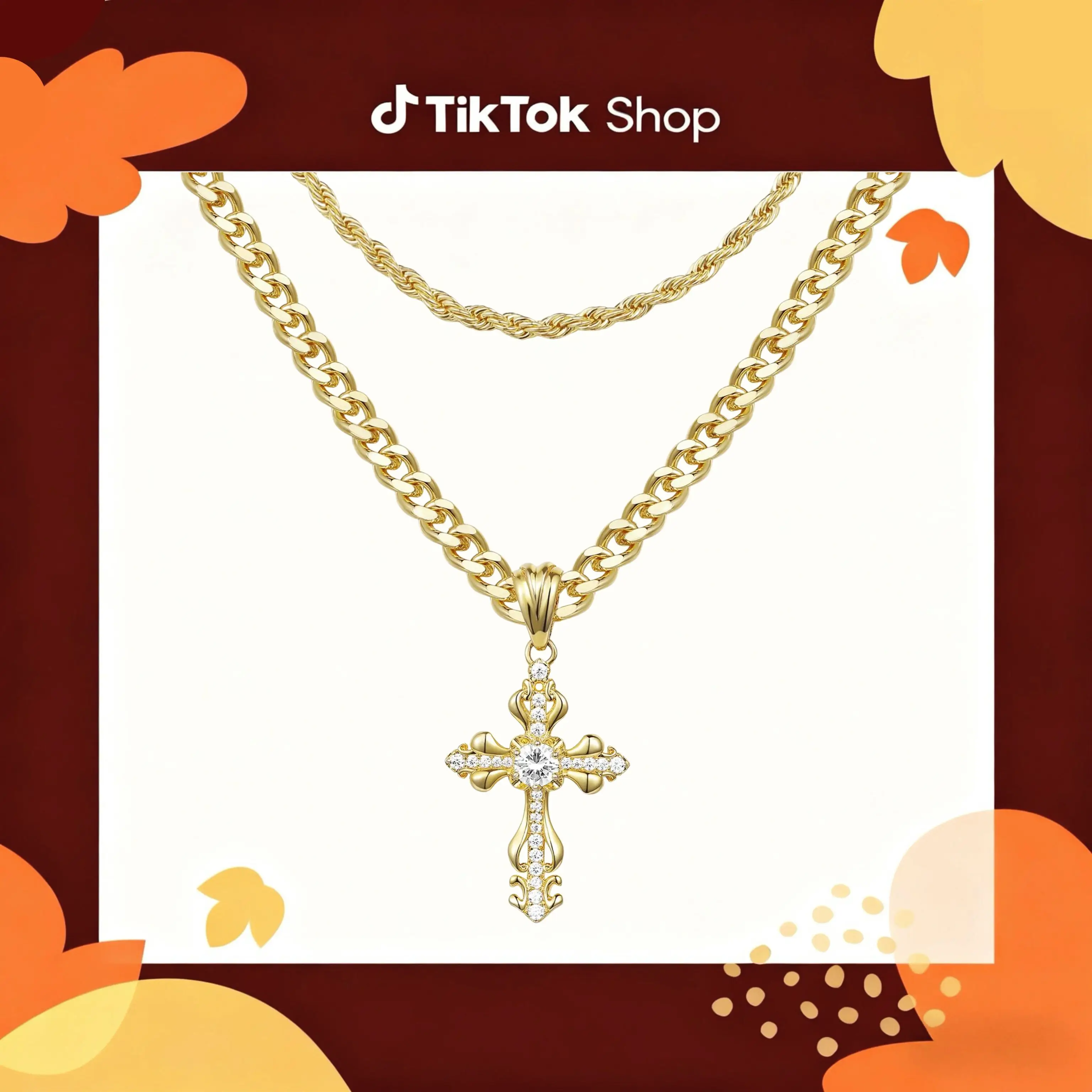 KissYan Layered Cross Necklace Faith Pendant for men and women, 14K Gold-Plated Delicate Cubic Zirconia Pendant Necklace, Fashionable Religious & Jewe