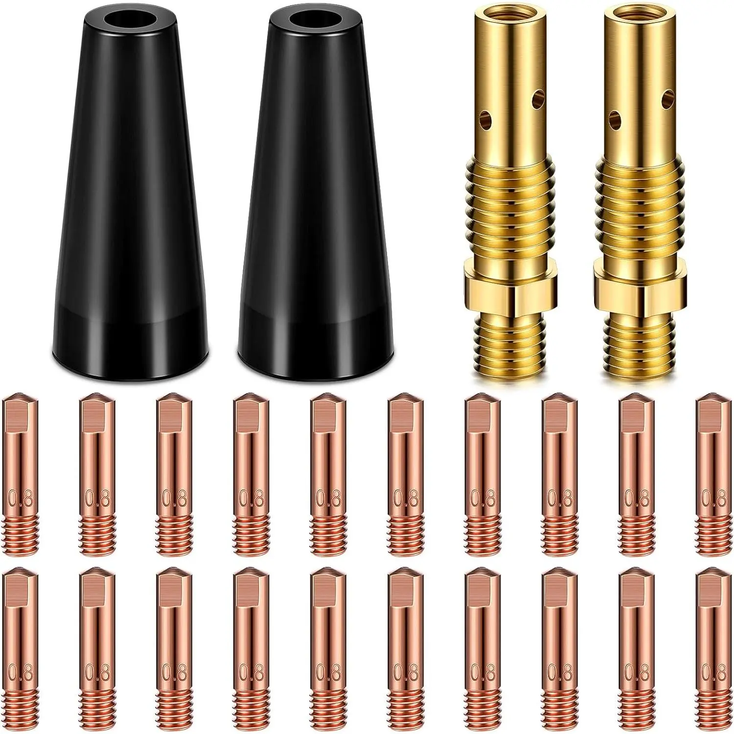 24 count Flux Core Gasless Nozzle Tips Kit Kp1939-1 Flux Core Welder Contact Tips Gasless Nozzle Gas Diffusers for Welder  (0.030"(0.8mm) kit)